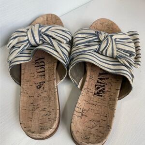 Sam & Libby Blue and Cream Striped Knotted Slide Sandals